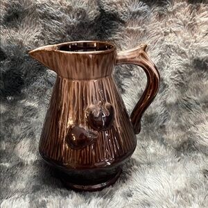 Vintage Brown Drip Glaze Pottery Pitcher